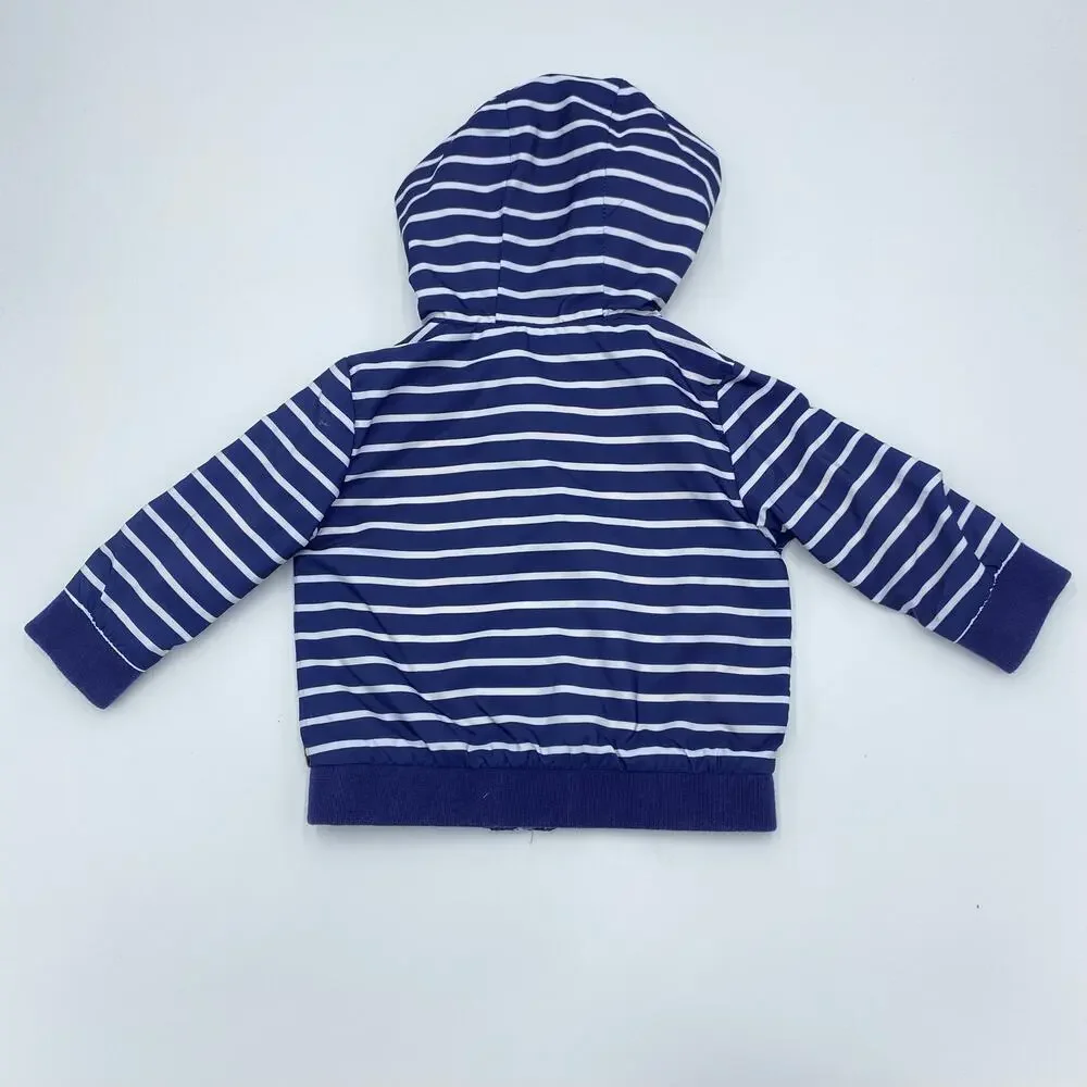 Janie & Jack Boy's Navy Striped Hooded Lined Windbreaker Size 6-12M